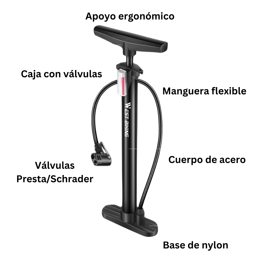 Bomba de aire portátil para montaña y carretera (Vesta y Schrader)